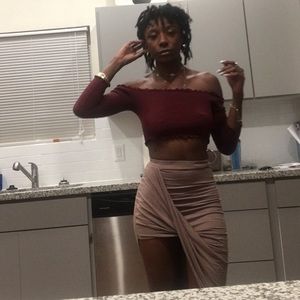 Tan asymmetric skirt